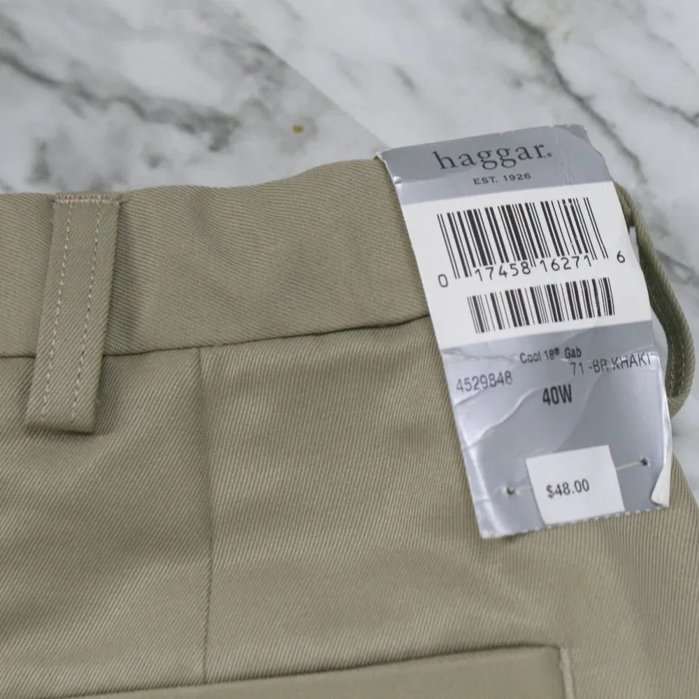 HAGGAR Shorts Khaki Flat Front Classic Gabardine Tan Size 40